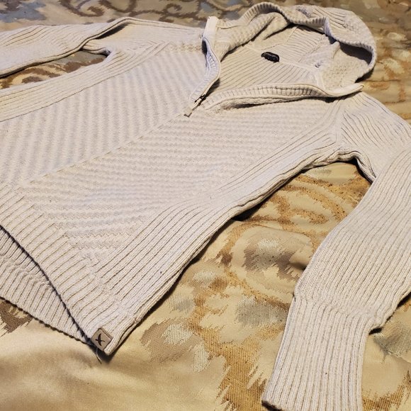 Women's Eddie Bauer White Ribbed Hooded Long Sleeve Sweater (Sz Med) - Picture 3 of 10